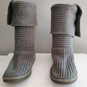 UGG Australia Women's 5819 Classic Cardy Gray Knit Fold Over Boots Shoes Size 8